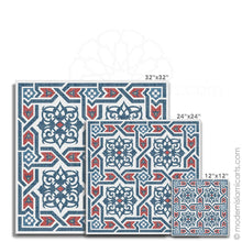 تحميل الصورة في عارض المعرض ، Islamic Wall Art of Islamic Pattern Decor in Red-Blue Arabesque Black Frame with Mat