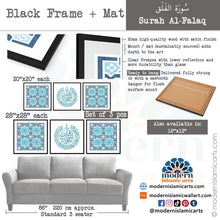 Lade das Bild in den Galerie-Viewer, Arabesque Set of 3 Islamic Wall Art | Blue | Surah Falaq Arabesque Islamic Decor