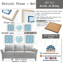Lade das Bild in den Galerie-Viewer, Arabesque Set of 3 Islamic Wall Art | Blue | Surah Falaq Arabesque Islamic Decor