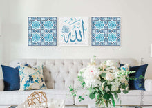 Load image into Gallery viewer, Arabesque Set of 3 Islamic Wall Art | Blue | Allah Arabesque Islamic Decor
