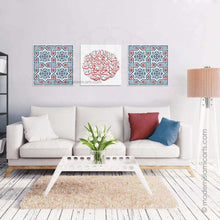 Charger l'image dans la galerie, Arabesque Set of 3 Islamic Wall Art | Blue-Red | Surah Kahf Arabesque Islamic Decor