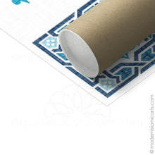 Load image into Gallery viewer, Arabesque Surah Taubah Islamic Wall Art in Blue Framed Canvas