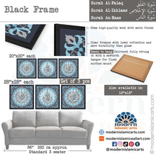 Cargar imagen en el visor de la galería, Islamic Pattern Set of 3 Quls | Blue | Al-Ikhlaas, An-Naas and Al-Falaq - Modern Islamic Arts
