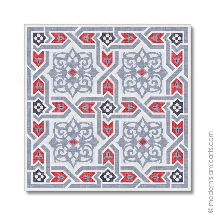 Islamic Pattern Decor Islamic Canvas Grey-Red Arabesque White Frame with Mat